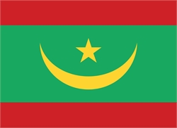 [ai] The flag of Mauritania featuring a green background with a yellow crescent and a five-pointed star at the center, bordered by red stripes at the top and bottom.